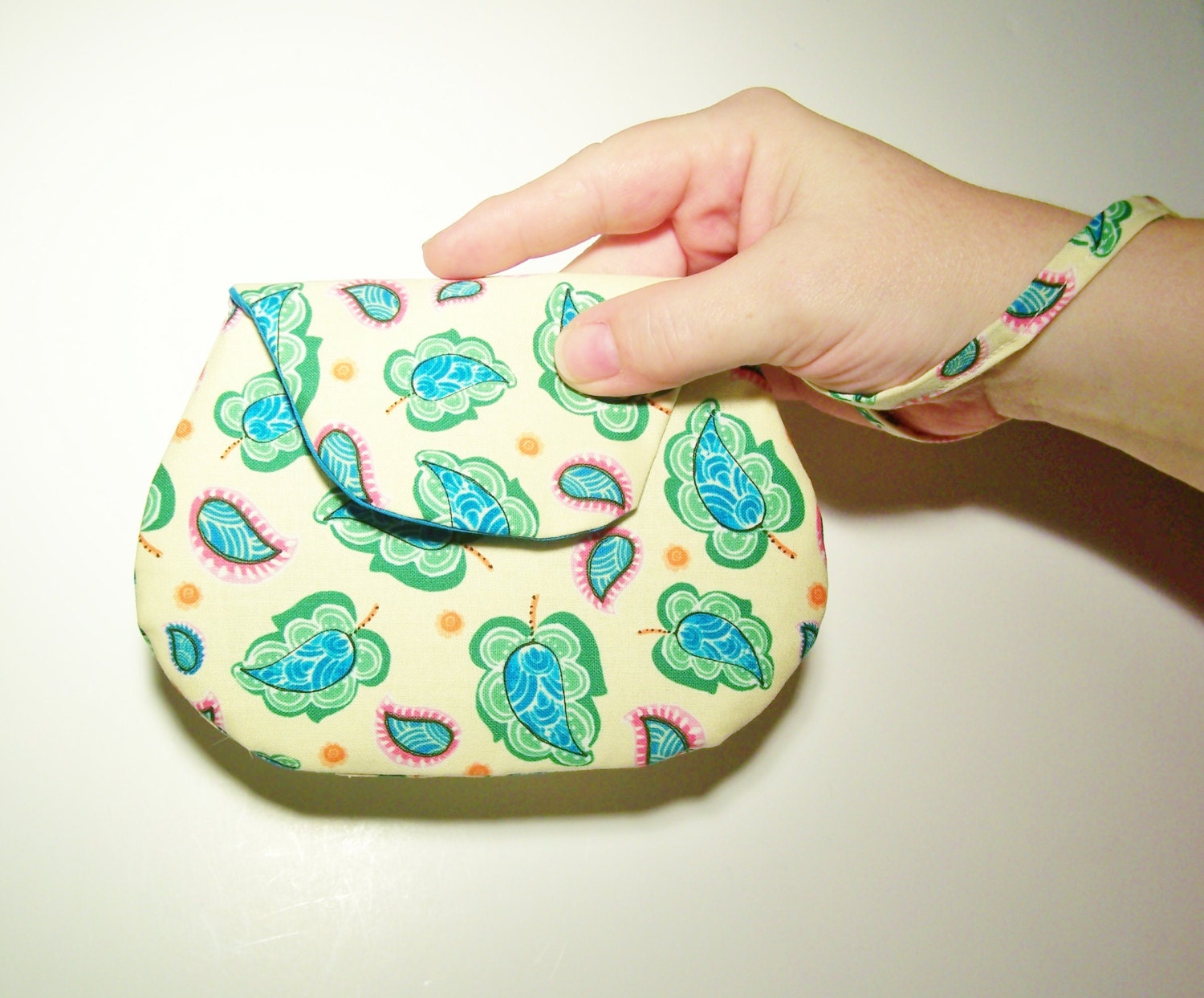 Yellow Mini Clutch with Blue and Pink Flowers