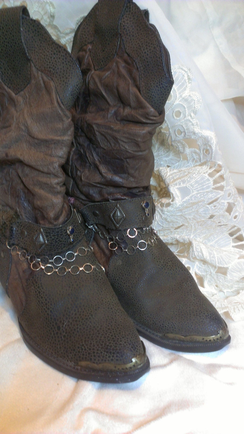 Ladys Cowboy boots Steampunk Leather Boots