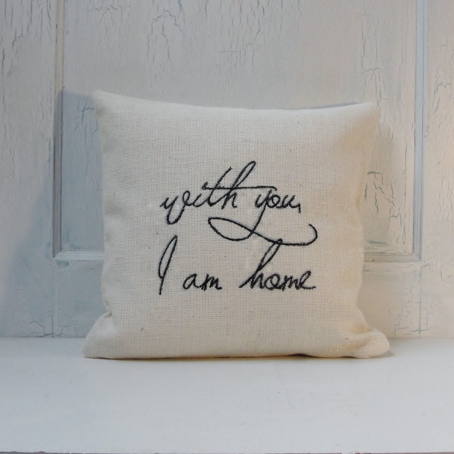 Designer Unique Burlap Pillow Talk Glamping Cottage Chic Handmade Cushion Cover 18x18