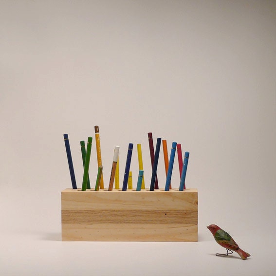 Pencil holder, colorful crayons holder, wood desk organizer, eco friendly pen holder