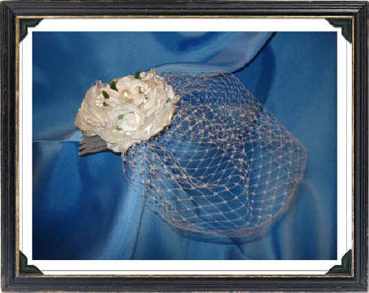 Ivory  Birdcage Veil Fascinator, Bridal, Wedding Hair Accessories, Wedding Headpiece, Satin, Organza, Pearl