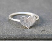 Sterling Silver Hammered Heart Stacking Ring - Size 7