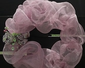 Simply Lovely - Large 20 Inch Pink Spring / Summer / Girly Deco Mesh Wreath with Ribbon and Beaded accents