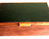 Walnut Wooden Jewelry Box with Green Leather Top and Panted Grape Inside Detail