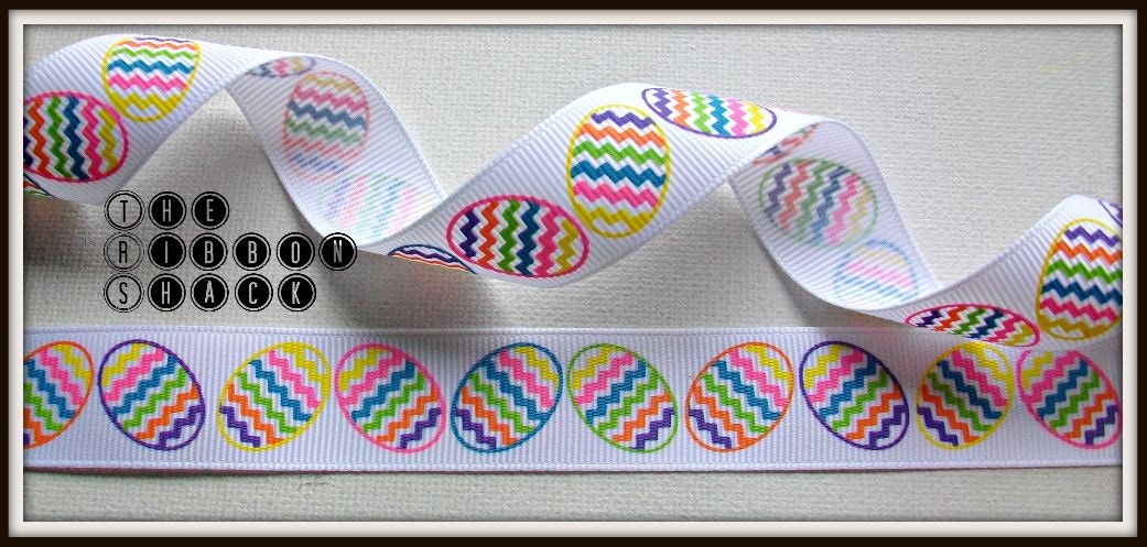 7.8 Easter Bright Chevron Eggs Grosgrain Printed Ribbon Bunny Chick Il_170x135