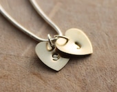 Personalised Hands Stamped Brass Heart Letter Charms on Sterling 925 Silver Snake Chain Necklace - OwlishGrey