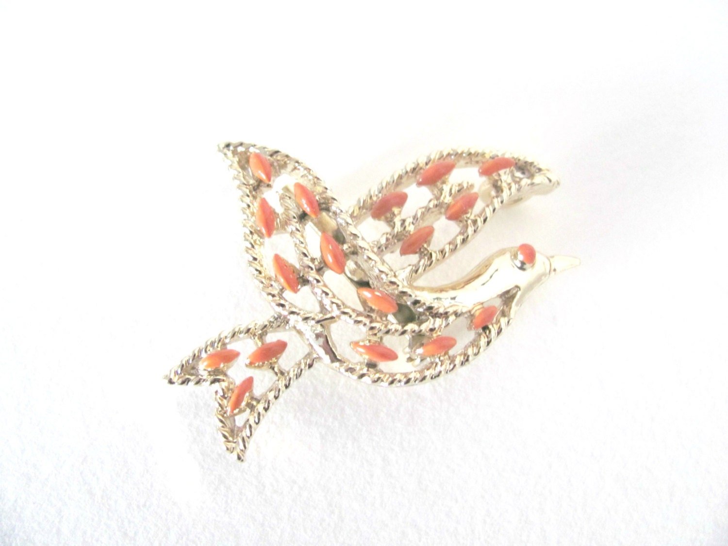 Vintage Bird Brooch - 1960's Gerry's Orange Dove Bird Animal Brooch - Bird Pin