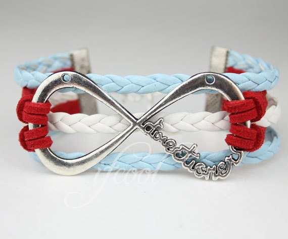 INFINITY FOREVER DIRECTIONER-Infinity One Direction Bracelet-Silver Charm Bracelet-Korean Cashmere and Imitation Leather Bracelet--Best Gift