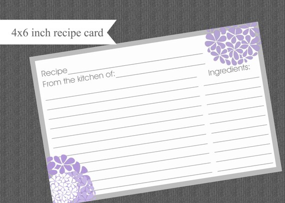 Printable Recipe Cards DIY lavender and gray with hydrangeas INSTANT DOWNLOAD digital Print Your Own 4x6 Il_570xn