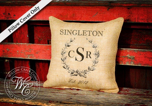 Personalized WEDDING GIFT Burlap Pillow - PILLOW with Family Name, Monogram &  Established Date