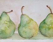 Original Watercolor Painting Abstract Still Life 'pears'  (25cmx13cm) wall decor,kitchen decor,wall hanging