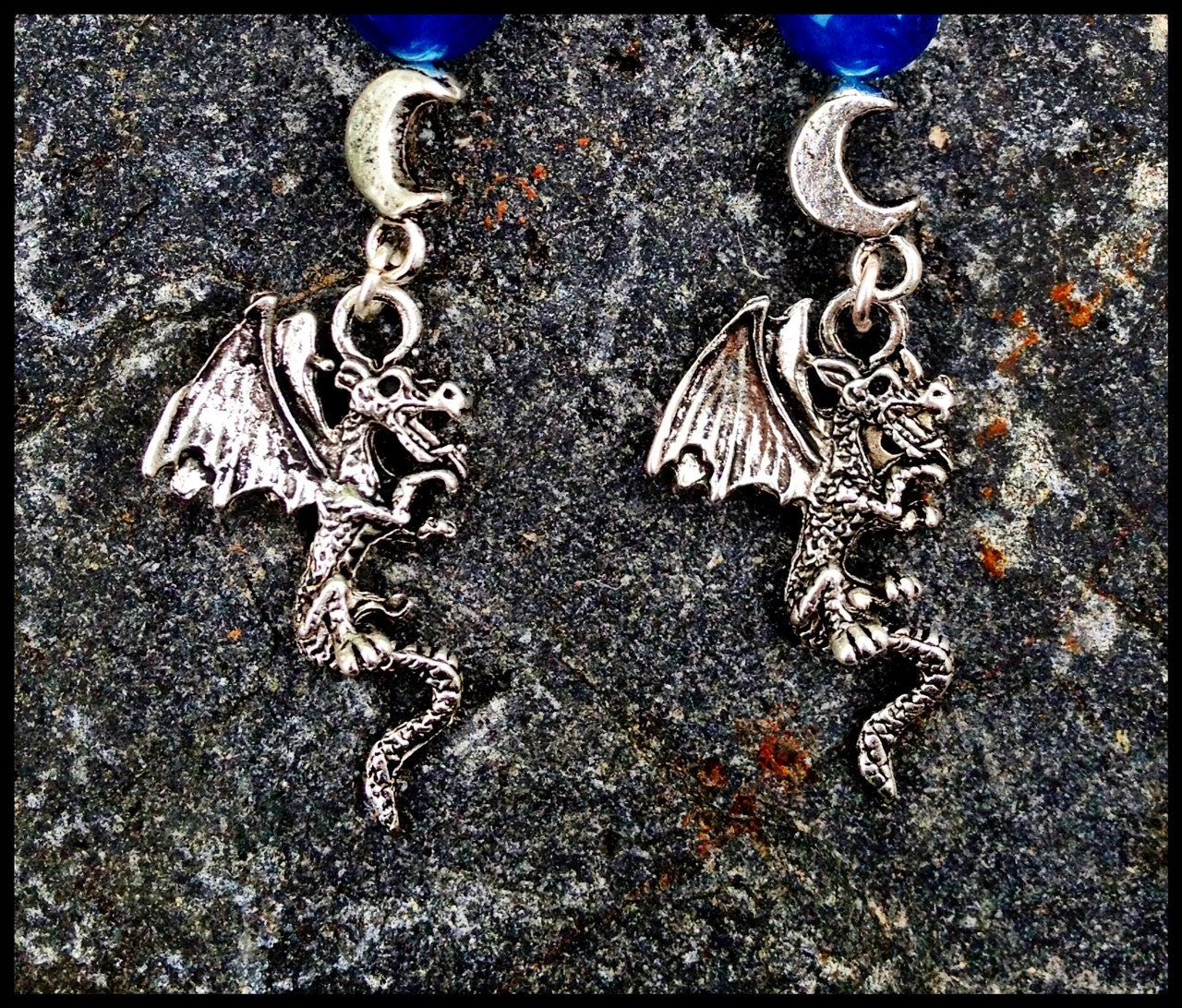 Celtic Moon Dragons with Genuine Sapphire Earrings