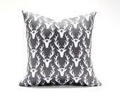 antler pillow gray cross modern decorative throw pillow cover 16 x 16 inches charcoal linen trendy lodge