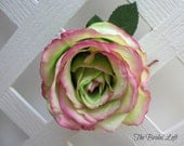 Calista Rose Real Touch Bridal Flower Hair Clip in Pink and Green - Wedding, Prom, Special Occasion - Handmade by the Bridal Loft