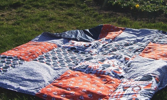 SAMPLE Nautical Waterproof Picnic  Blanket Custom - Beach Blanket - Outdoor Blanket (00)