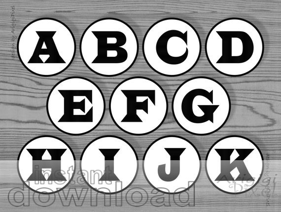 black letter number party circles printable 2 in circles alphabet cupcake toppers bingo favor tags instant download Il_570xn