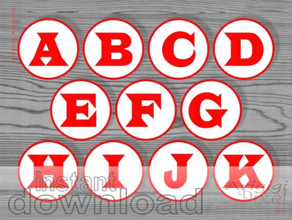 red white printable alphabet number circles party printables personalized party decor instant download Il_570xn