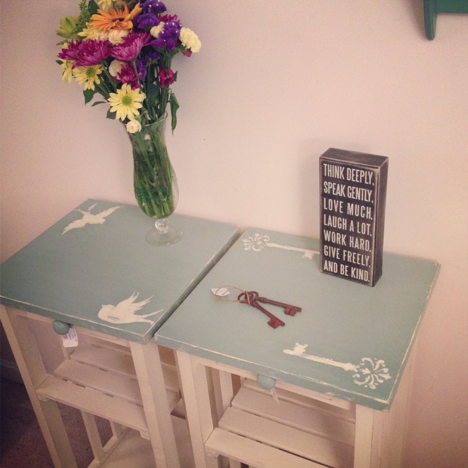 Custom Designed Bird and Skeleton Key end tables or nightstands
