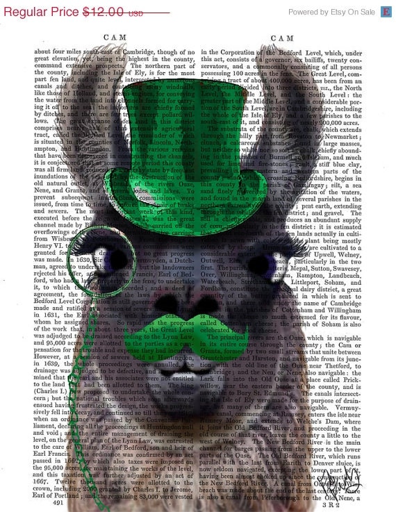 ON SALE Steampunk Llama Green Moustache Original Illustration Art Print Mixed Media Painting wall art wall decor Wall Hanging Digital Print