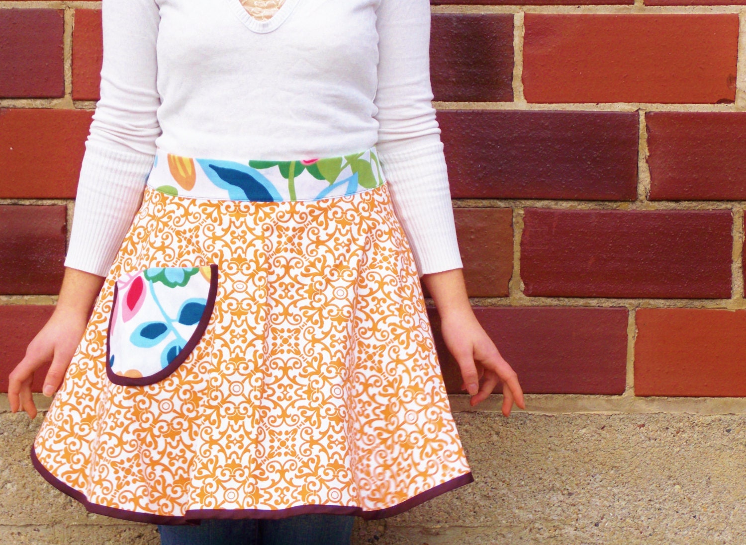 Half Apron, kitchen pretty, orange, colorful, women
