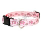 Flying Elephants Pink Medium Nylon Adjustable Buckle Dog Collar