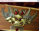 STEAMPUNK SALE Dragon in a Door-Knocker: Steampunk Cedar Box with Dimensional Dragon Face made from Vintage Jewelry and Czech Glass