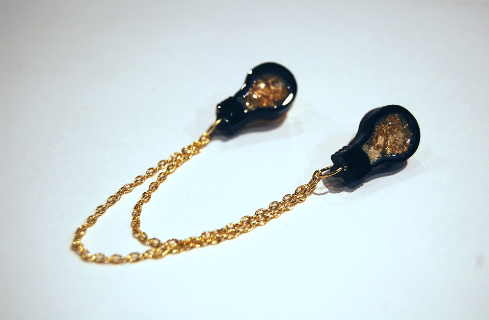 Mini Lightbulb Collar Tips / Pins / Clips - Laser-Cut Acrylic and Wood with Resin and Gold Leaf