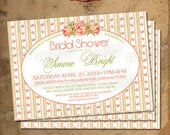Shabby chic Bridal Shower Invitation. DIY card. Peach color Flowers. Digital Printable card 5x7 inch