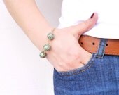 Beads and Chain Bracelet Gold Caribbean Green Bracelet Graduation Gift Delicate Wooden Beaded Chain Gold Bracelet Turquoise Bracelet