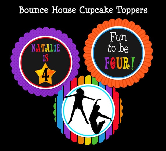 Neon Bounce House Party Rounds Cupcake Toppers- Printable Il_570xn