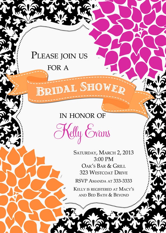 Bold Pink & Orange Damask Bridal Shower Invitation - Printable Il_570xn