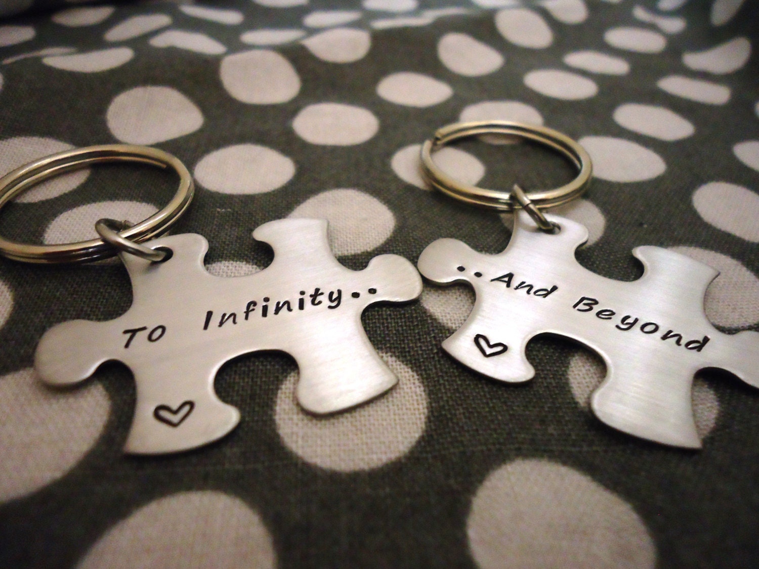 Personalized Puzzle Piece Key Chain Duo - Hand Stamped Stainless Steel SHIPPED in 10-14 Days SHIPPING TIME 3-5 Days