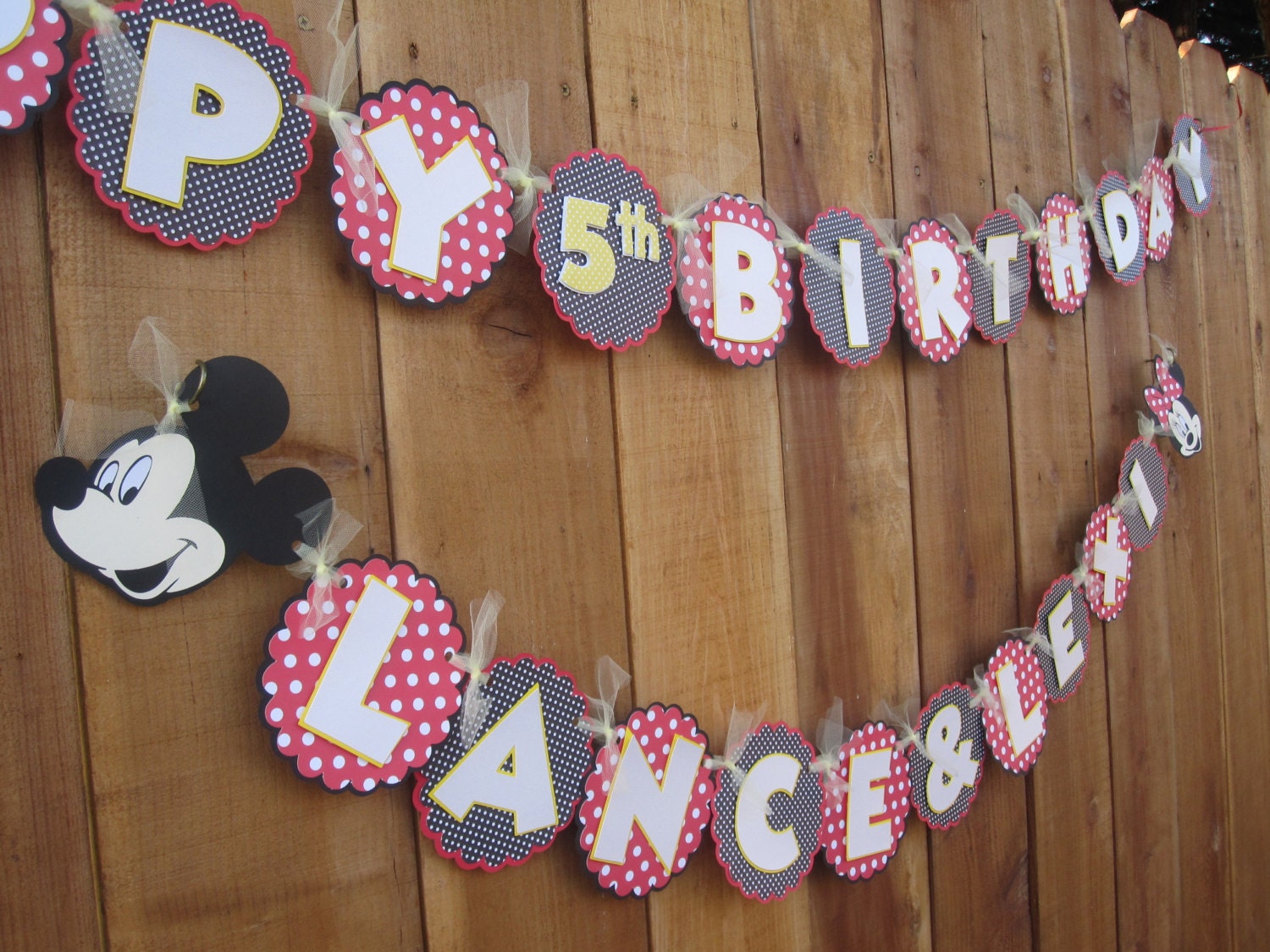 Red and Yellow Disney Mickey and Minnie Mouse Birthday Banner