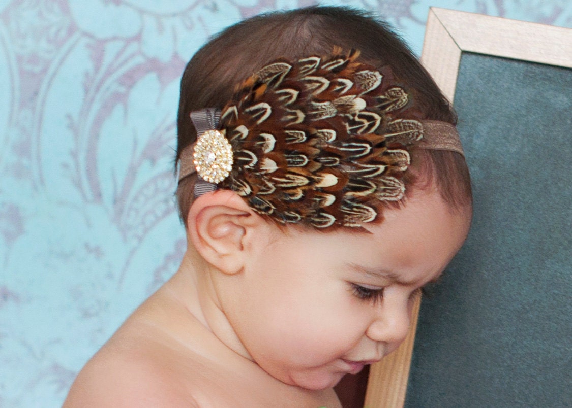 Pheasant Feather Headband..Vintage Wedding..Brown and Tan Headband Fashion for Little Girls and Women..Children Accessories