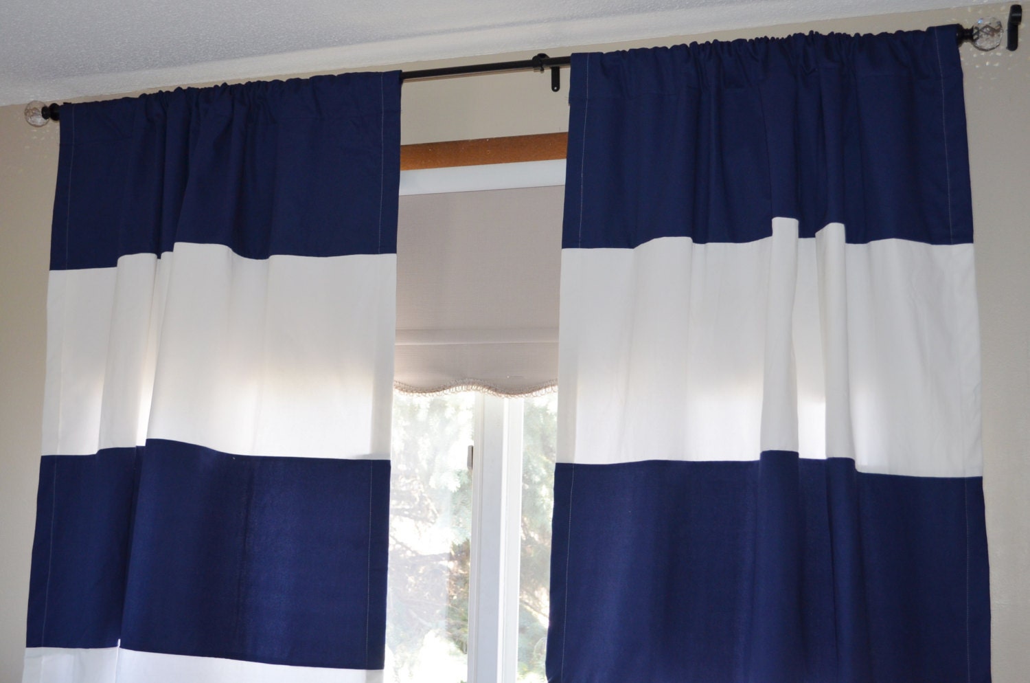 Vinyl Bathroom Window Curtains Navy and White Striped Tablecl
