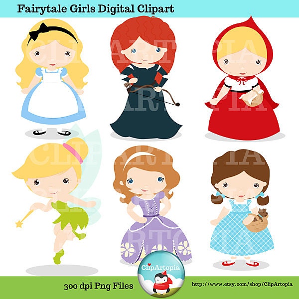 Fairytale Girls Digital Clipart / Cute Fairytale Princess Digital Clipart for Personal and Commercial Use / INSTANT DOWNLOAD Il_170x135