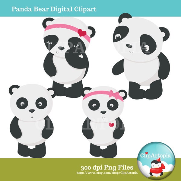 Panda Bear Digital Clipart For Personal and Commercial Use /INSTANT DOWNLOAD Il_570xn