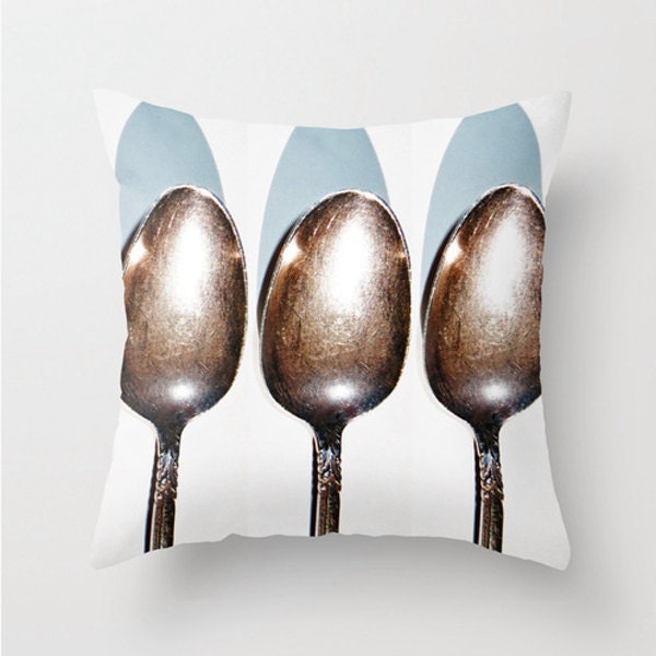 White Pillow Cover. Vintage. Silver. Spoons. Photography. Original Art. Modern. Cool. Home Decor