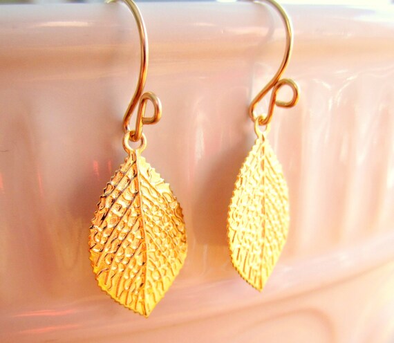EASTER SALE Gold Leaf Earrings Leaves Gold Leaf Charm Bridal Earrings, Wedding Jewelry Bridesmaid Jewelry