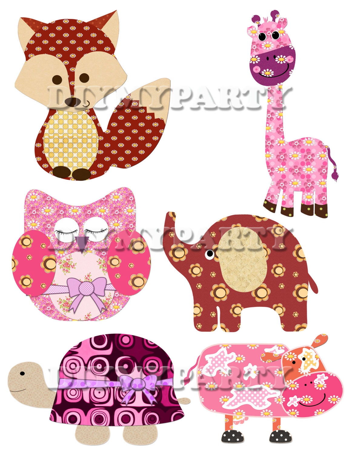 Printable Party Decor owl clip art giraffe Clipart fow turtle cow elephant birthday party diy digital scrapbooking favor tag 336