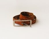 Vintage caramel brown leather belt, skinny braided belt made of genuine leather, 60s - plot