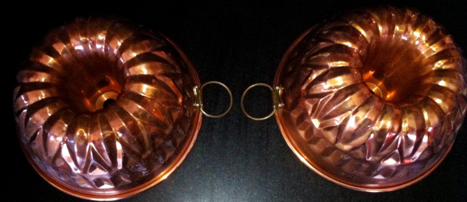 2 Antique German  Copper Cake Baking Molds 19th Century Round Shaped
