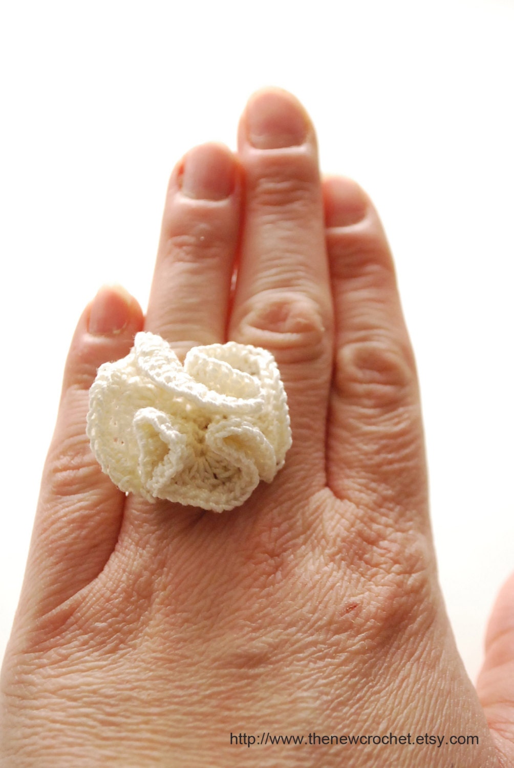 FREE SHIPPING - White Crochet Ring with Unique Ruffle look Fashion Accesory