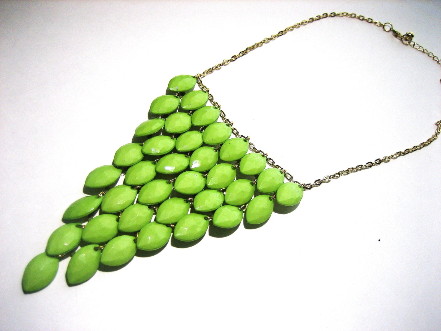 Elegant  triangle layers  Necklace with green water -drop beads, statement necklace, chunky necklace,