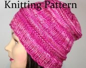 Knitting Pattern for Striped and Ribbed Beanie Hat, PDF File Instant Download