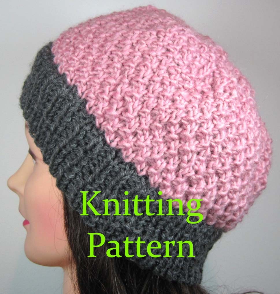 Knitting Pattern for Textured Muffin Top Beanie Hat, PDF File Instant Download