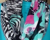 Infinity Scarf, Chiffon Turquoise and black,  Women scarves, loop scarf, eternity scarf, handmade, accessories, circle scarf