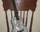 Mosaic guitar ,mosaics on front and sides with stained glass ,china ,nuggets and mirrors