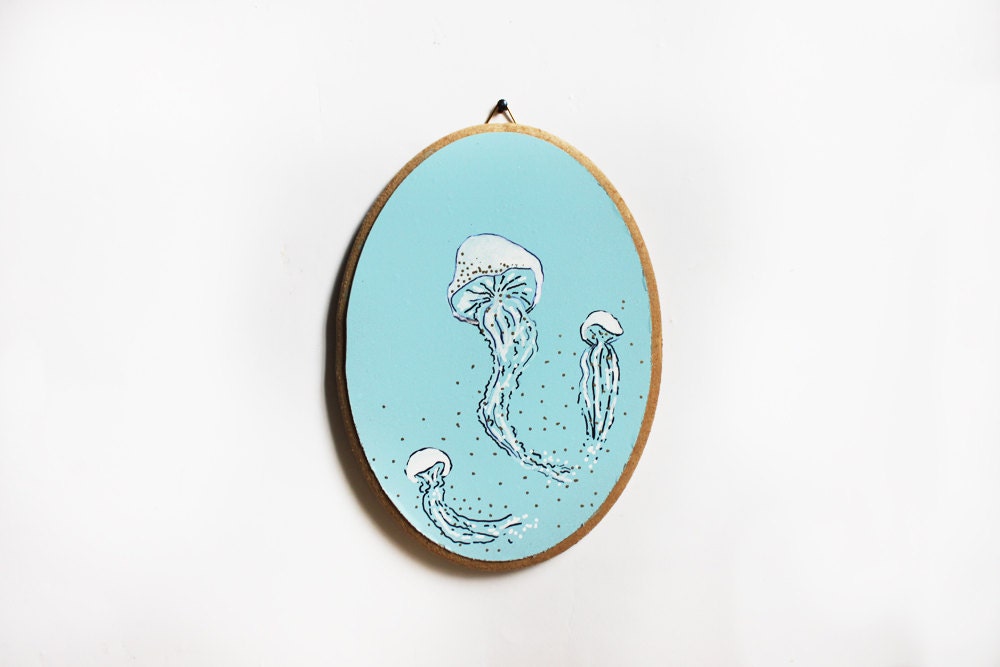 Original Art animal painting jellyfish Ocean illustration Jellyfish original illustration wall plaque with markers