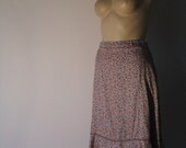 1970's Floral Print Skirt - Vintage 1980's Ruffled Brown Pink Blue Hippie Boho Garden House Casual Preppy Cotton Summer Day Skirt Size M
